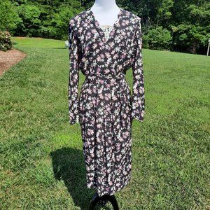 Vintage Cottagecore Dress 6 Black Multi Floral Mid